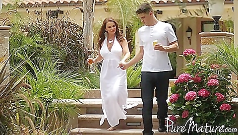 Sexy brunette hair with huge dildo and language